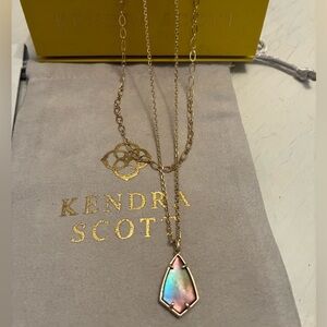 Kendra Scott Multi Strand Gold Necklace with Pink Iridescent Stone